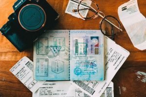 Travel ticket and passport